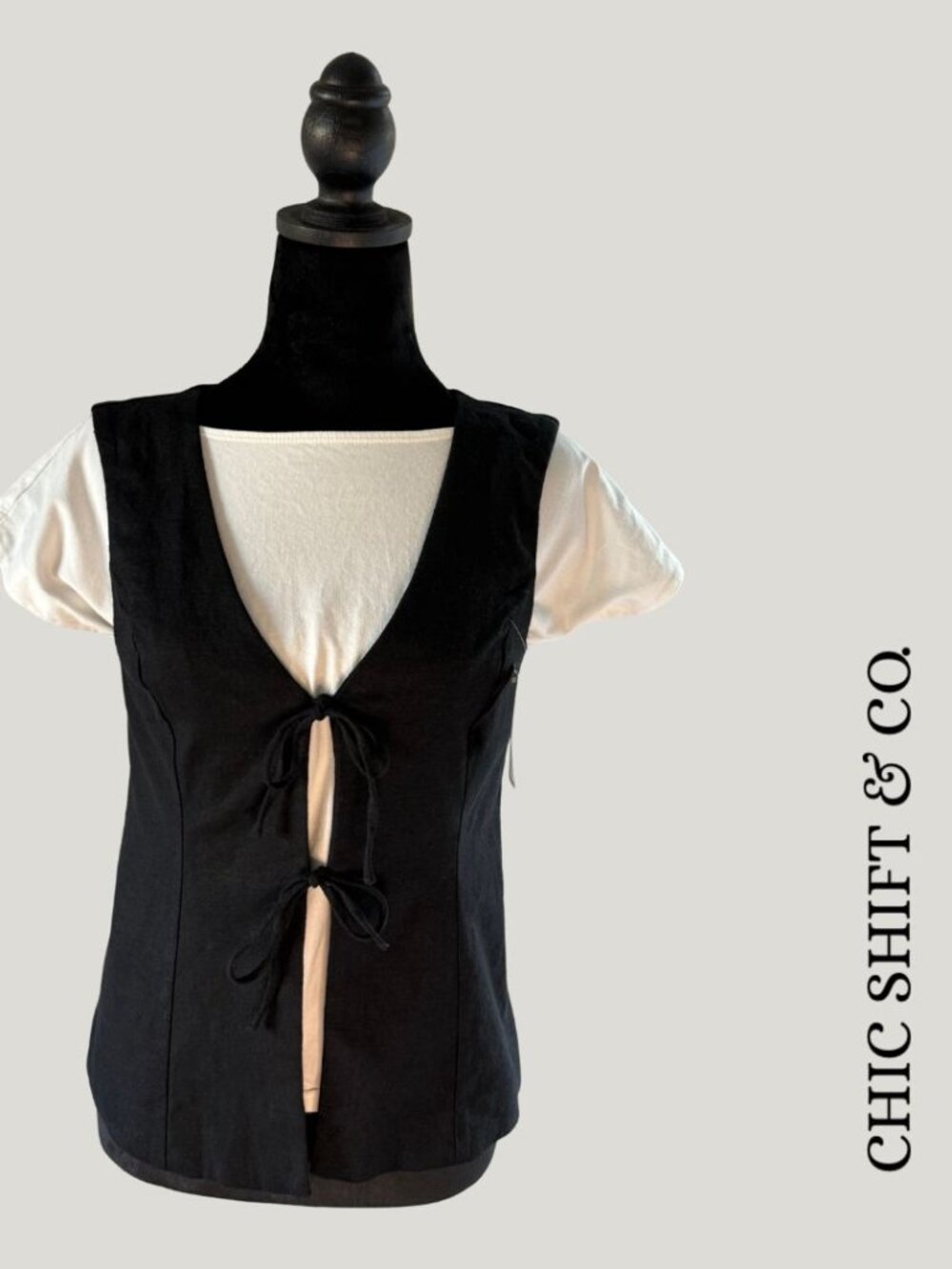 Open Edit Linen Vest Black Size S